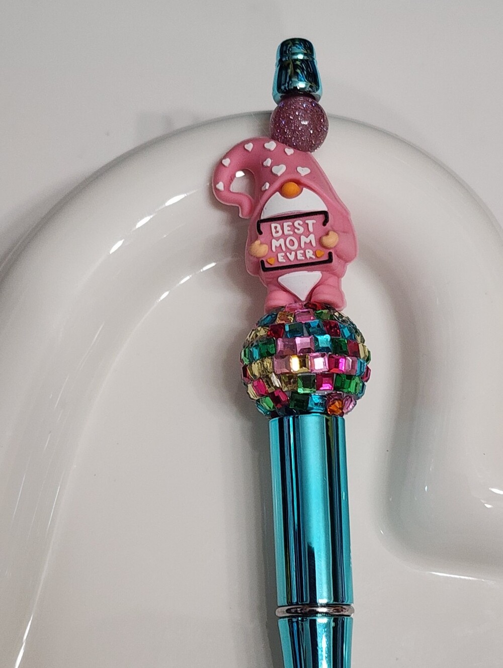Best Mom Ever Penβ Beaded Gnome Disco Blue Gift Refillable Black Ink